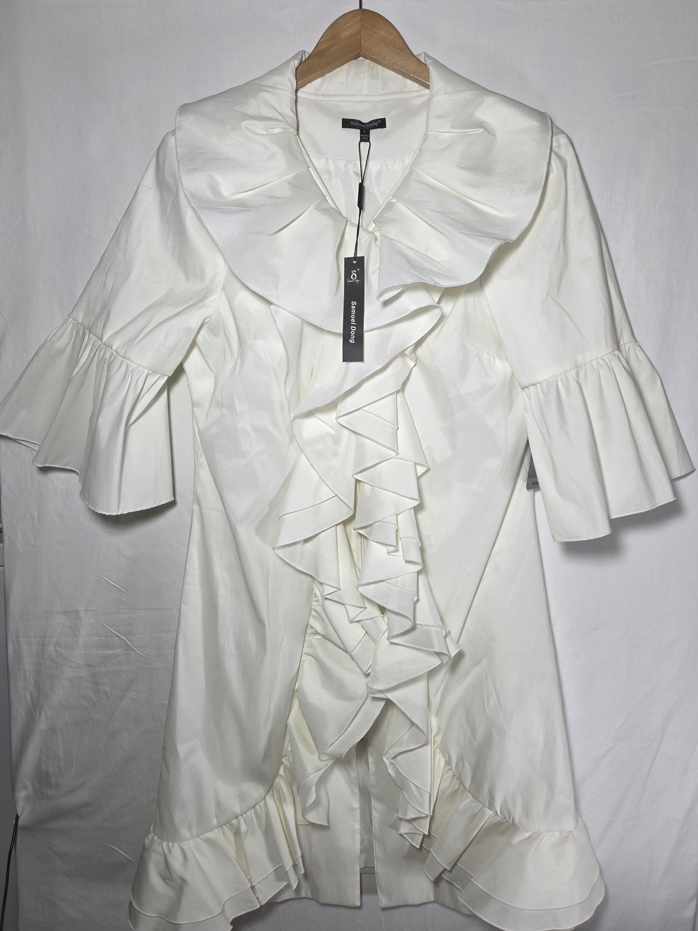 Samuel Dong Cream Ruffle Front Long Sleeve Dress